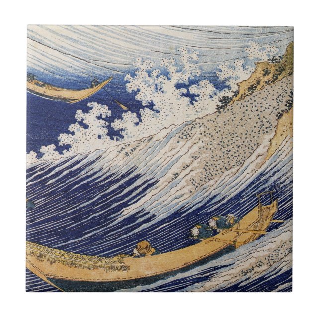 Azulejo Olas del Océano de Hokusai Barcos Marítimos (Frente)