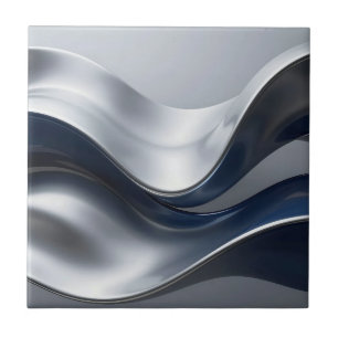 Azulejo Olas Fluidas Abstractas Modernas de Plata y Azul M
