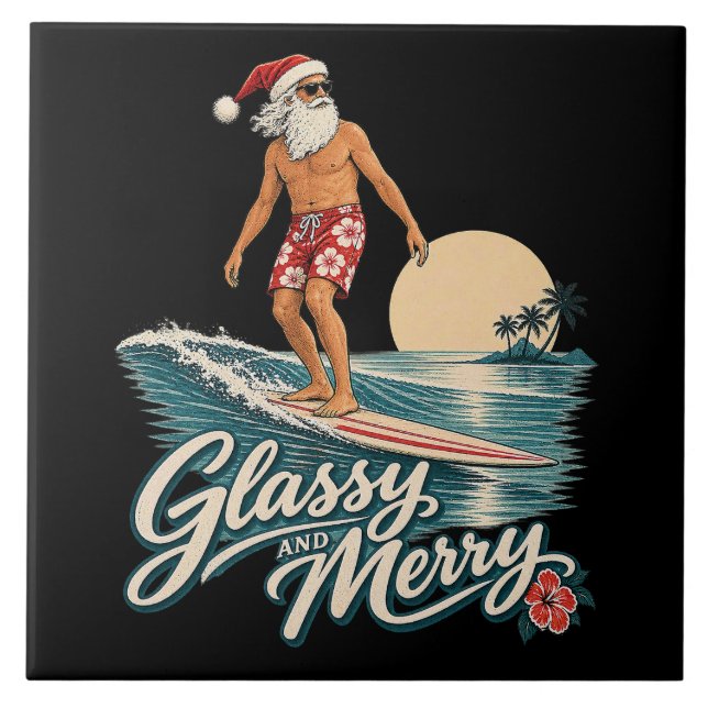 Azulejo Olas Glasiosas y Alegres Santa Navidad (Frente)