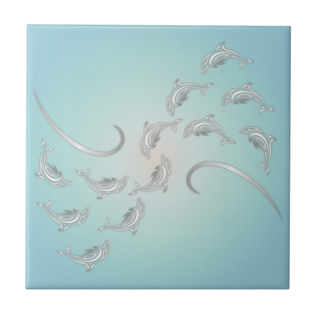 Azulejo "Olas Hawaianas de Plata" | Costero Moderno (Frente)