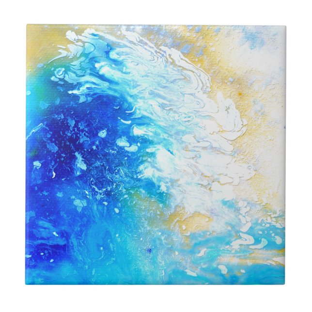 Azulejo Olas oceánicas, espuma marina, pintura abstracta d (Frente)