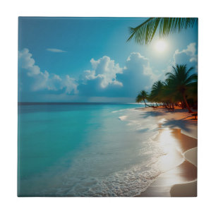 Azulejo Olas tropicales Playa azul cielo nublado