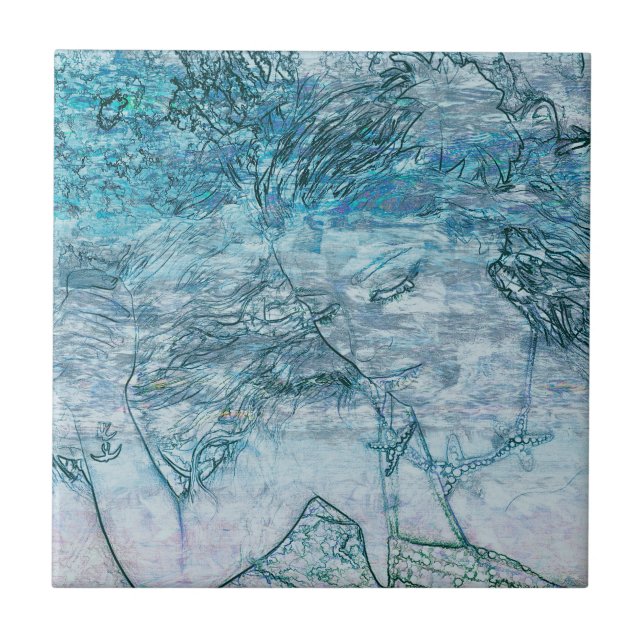 Azulejo Olas Verde azuladas del océano azul azul azul azul (Frente)