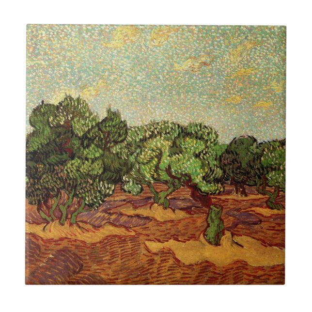 Azulejo Olivar, cielo azul pálido de Vincent van Gogh (Frente)