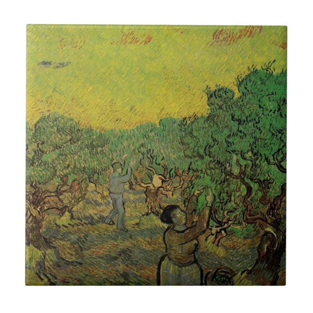Azulejo Olivar con figuras cosechando, Vincent van Gogh (Frente)
