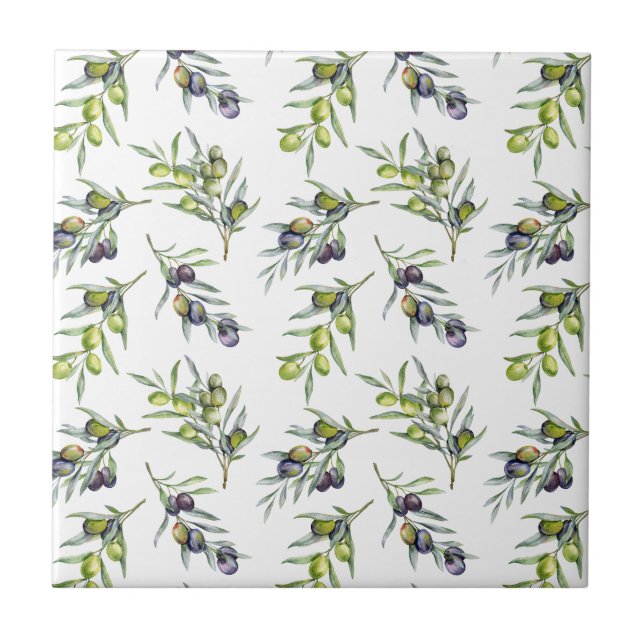 Azulejo Olivas acuarela verde salvia (Frente)