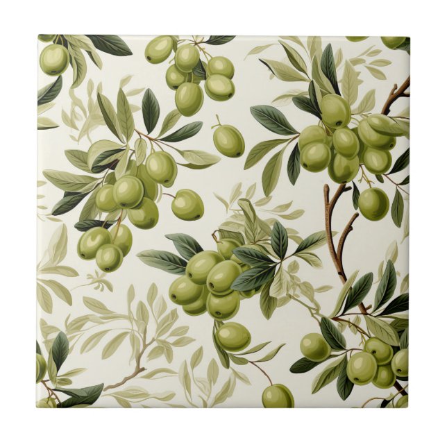 Azulejo Olive Branch Watercolor Pattern Mediterranean (Frente)