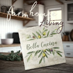 Azulejo Olive & Branches Rusticos Bella Cucina<br><div class="desc">Bella Cucina Rustic acuarela ramo de ramas y hojas. Combina y combina con otras fichas en este mismo tema de coordinación para crear tu aspecto perfecto. 100% de satisfacción del cliente con "Zazzle" todos los días.</div>