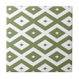 Azulejo Olive green and white diamond pattern