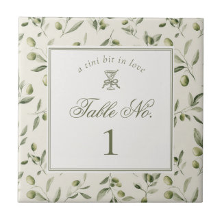 Azulejo Olive Martini Green Pattern Wedding Table Number