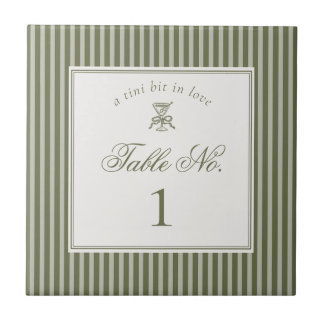 Azulejo Olive Martini Old Money Wedding Table Number
