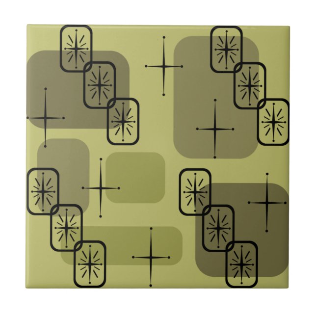 Azulejo Olive Sputnik moderno de mediados de siglo (Frente)