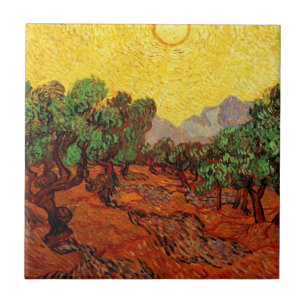 Azulejo Olivos con cielo amarillo y sol