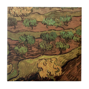 Azulejo Olivos Van Gogh contra una pendiente de una colina