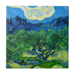 Azulejo Olivos Van Gogh en un paisaje montañoso