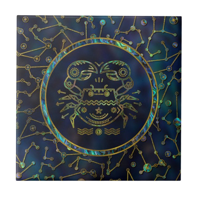 Azulejo Olmo del oro del zodiaco del cáncer en la (Frente)