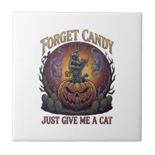 Azulejo Olvidar Caramelo Solo Dame Gato Halloween Calabaza