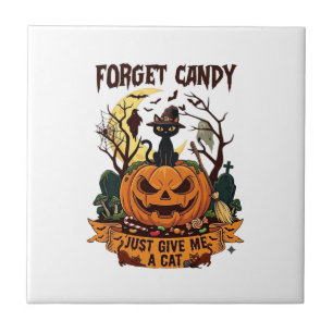 Azulejo Olvidar Caramelo Solo Dame Gato Halloween Calabaza