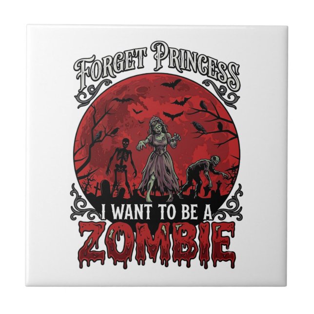 Azulejo Olvidar Princesa Zombie Luna de Sangre Murciélagos (Frente)
