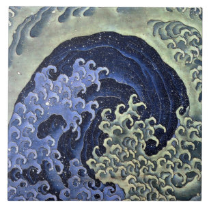 Azulejo Onda femenina japonesa vintage de Hokusai