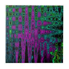 Azulejo Ondas atómicas groovy abstractas magenta en negrit