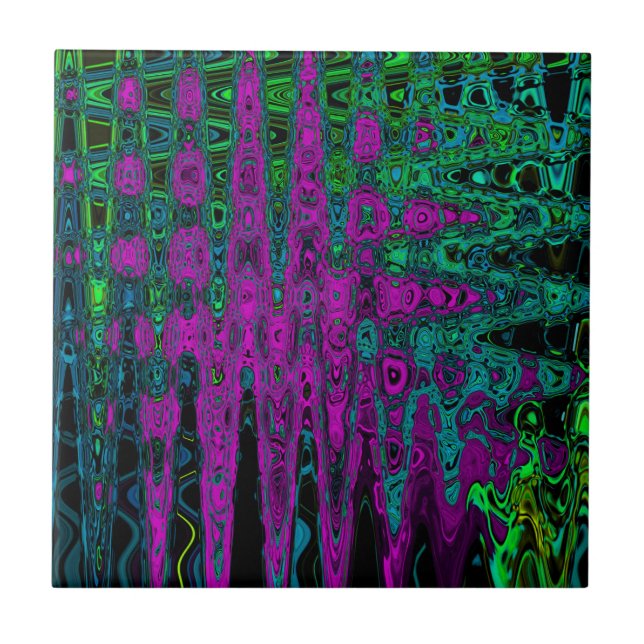 Azulejo Ondas atómicas groovy abstractas magenta en negrit (Frente)