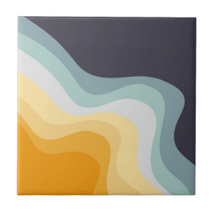 Azulejo Ondas de estilo retro azul y amarillo