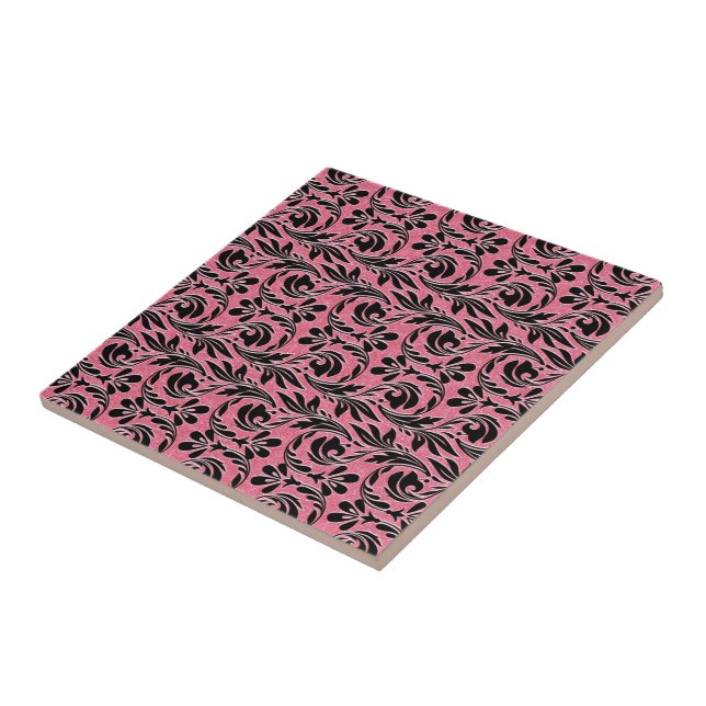 Azulejo Ondas Metálicas, Tile Lt Rosa-Negro-Cerámico (Lado)