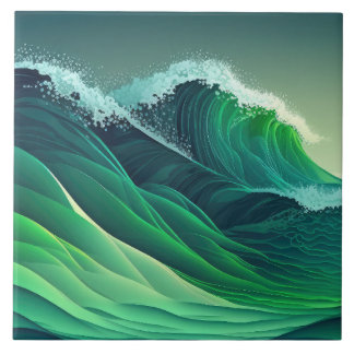 Azulejo Ondas turquesas del océano azul