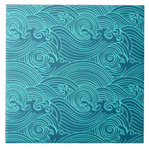 Azulejo Ondas turquesas Tile cerámico Patrón Euclidiano