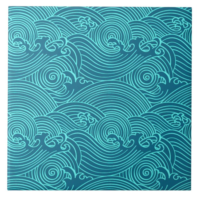 Azulejo Ondas turquesas Tile cerámico Patrón Euclidiano (Frente)