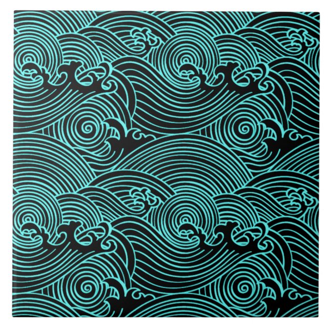 Azulejo Ondas turquesas Tile cerámico Patrón Euclidiano (Frente)