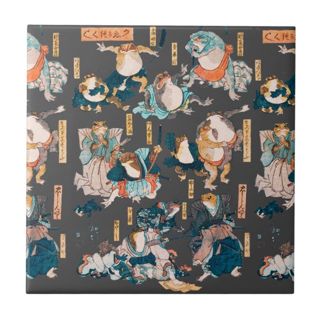 Azulejo Ondulaciones ukiyo-e de rana japonesa (Frente)