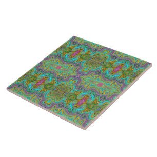 Azulejo Ondulado patrón trippy azul acuático y naranja