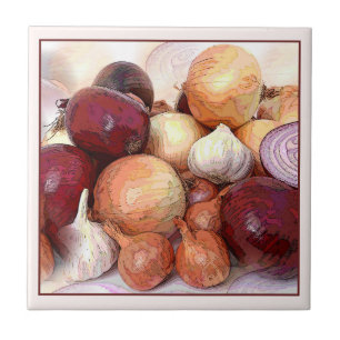 Azulejo Onions and Garlic Classic Kitchen Tema de la comid
