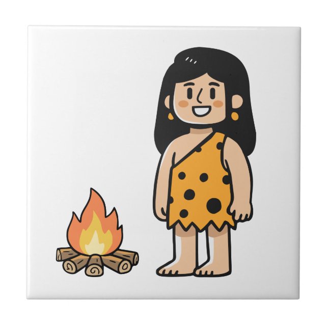 Azulejo Oona mujer de las cavernas & Fuego (Frente)