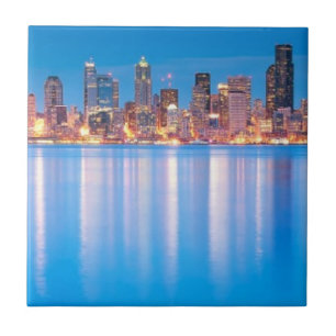 Azulejo Opinión azul de la hora de Seattle céntrica