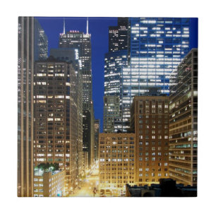 Azulejo Opinión de la noche del paisaje urbano de Chicago