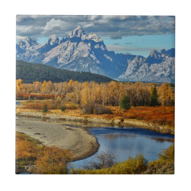 Azulejo Opinión magnífica del río de las montañas de Teton (Frente)