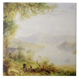 Azulejo Opinión sobre el río Hudson, c.1840-45 (aceite e