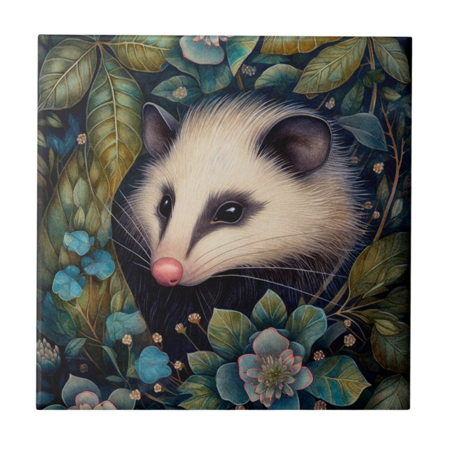 Azulejo Opossum en la tela cerámica de los brambles (Frente)