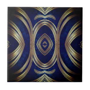 Azulejo Opulent Gold Symmetry on Deep Blue