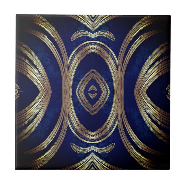 Azulejo Opulent Gold Symmetry on Deep Blue (Frente)