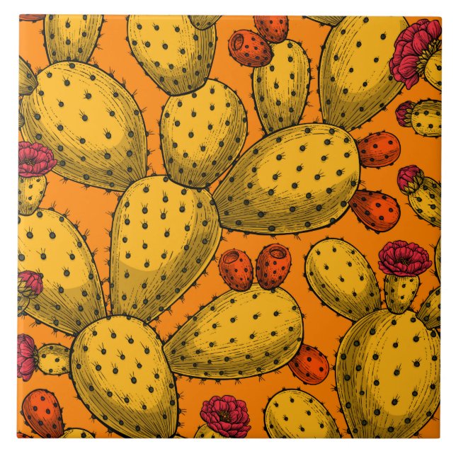Azulejo Opuntia florida en amarillo (Frente)