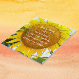 Azulejo Oración de Serenity Floral de girasol amarillo