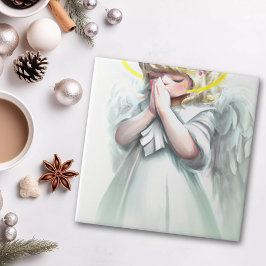 Azulejo Orando a la Niña Ángel con las Alas
