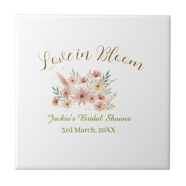 Azulejo Orange boho love in Bloom bridal shower name retro (Frente)