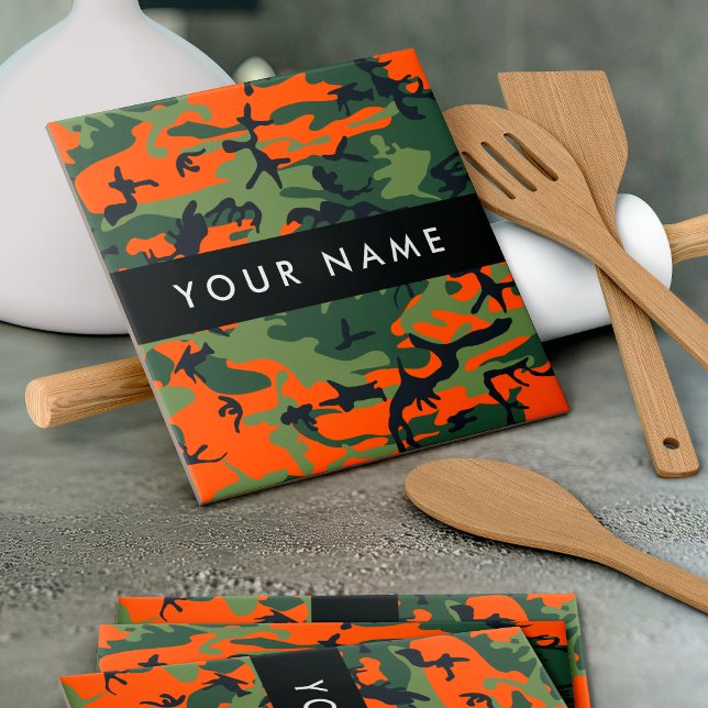 Azulejo Orange Camouflage Pattern, Your name, Personalize (Subido por el creador)