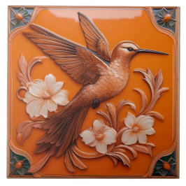Azulejo Orange faux relief Art Nouveau Hummingbird R