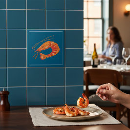 Azulejo Orange Shrimp Seafood Illustration Tile